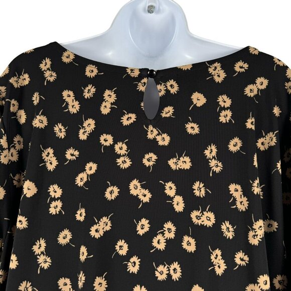 Talbots Knit Jersey Tunic Top 2X Floral Black Tan 3/4 Sleeve Stretch NWT TP-2818 - Picture 7 of 13